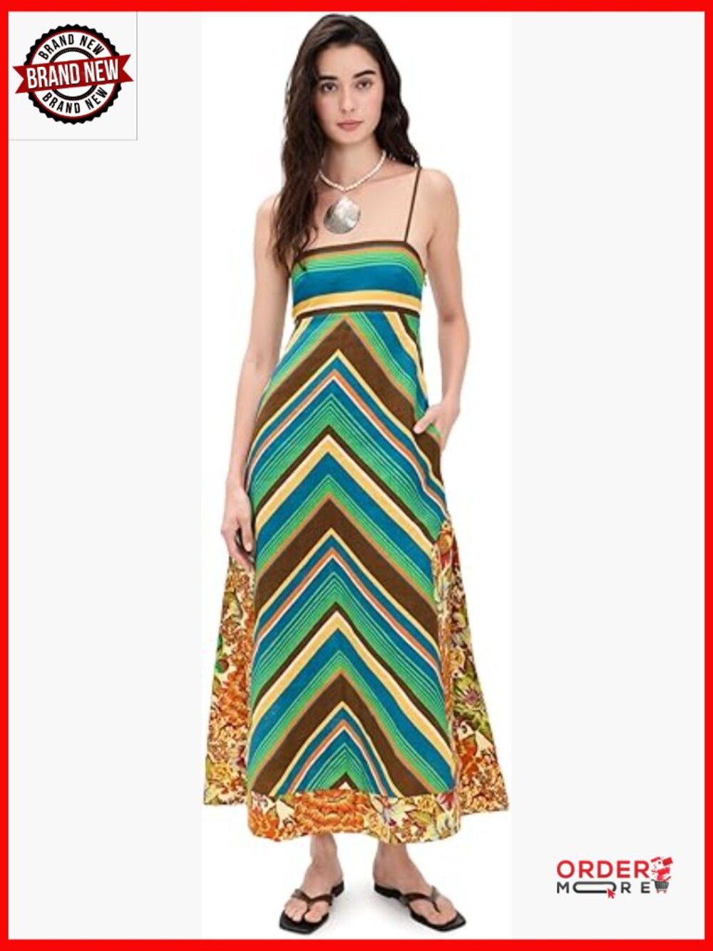Midi Fit & Flare Dress with Floral Trim and Side Slits